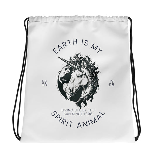 Inspiring Earth is my Spirit Animal EST. 98 Graphic Drawstring bag